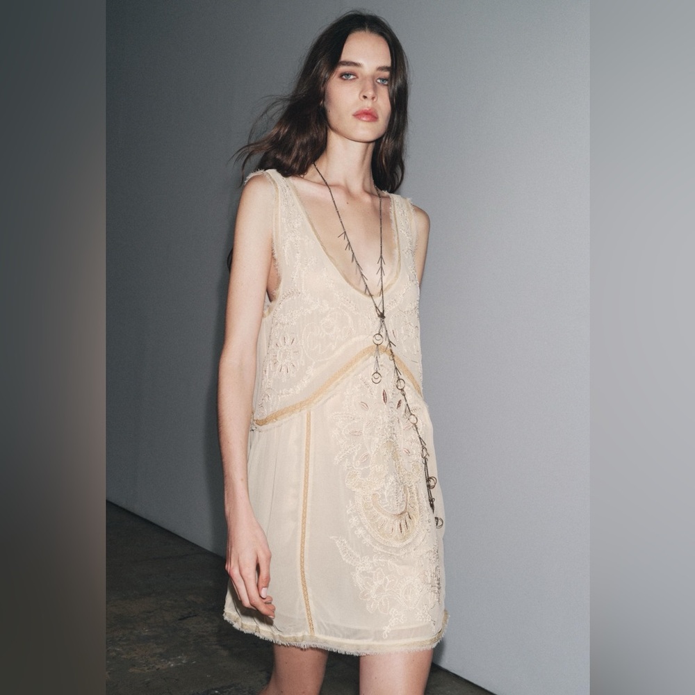 Zara Cream Embroidered Dress